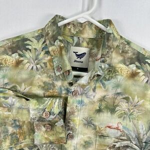 Yiume Hawaiian Shirt Mens Small Tropical Jungle Flamingo Button Up Long Sleeve